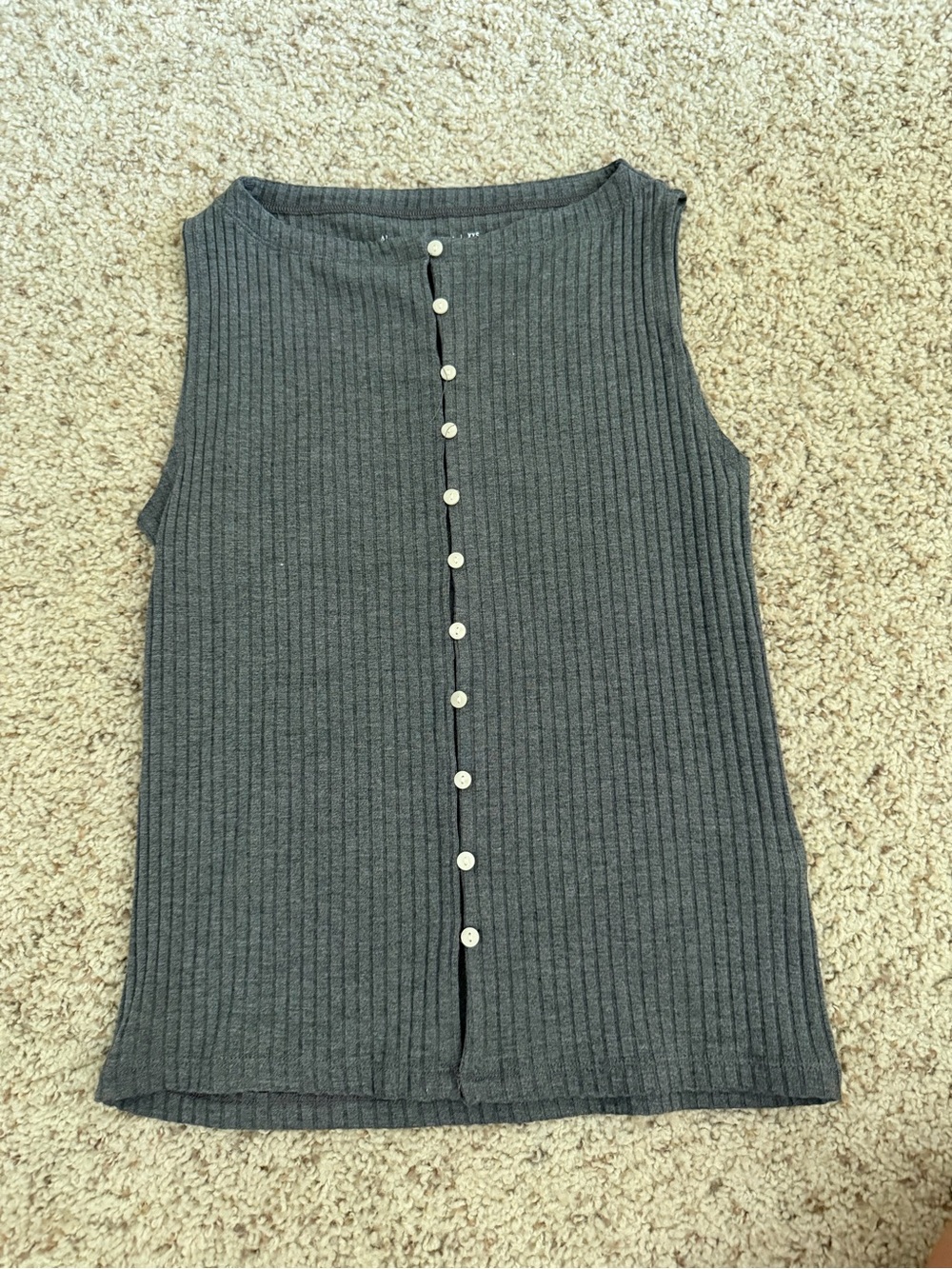 Abercrombie & Fitch Ribbed Button-Front Tank Top - Charcoal Gray